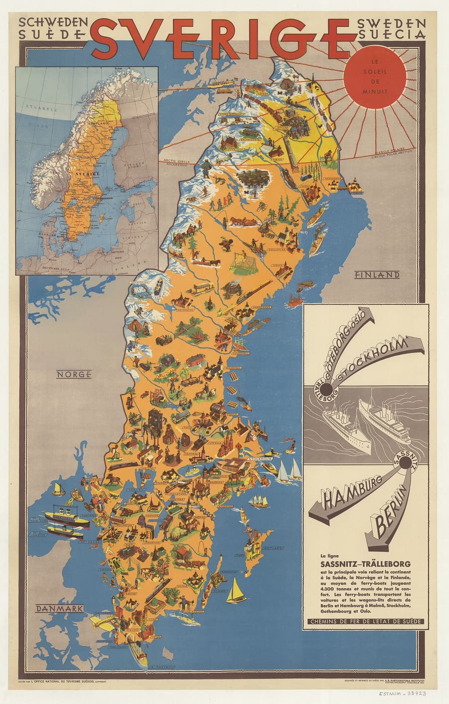 Sverige, Swedish State Railways pictorial map, 1931