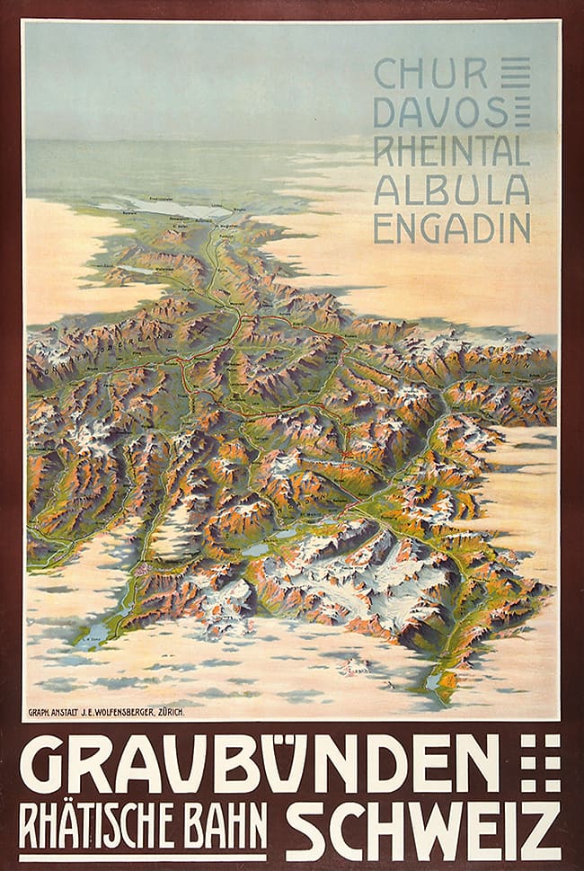 Rhaetian Railway relief poster, 1915