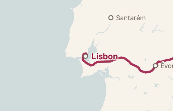 Clean: Lisbon, the map's own label, in claret