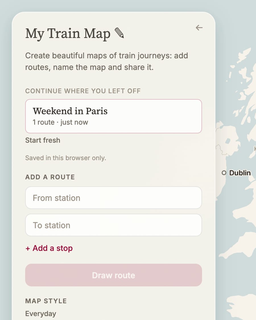 The panel offering to continue Weekend in Paris, one route, just now