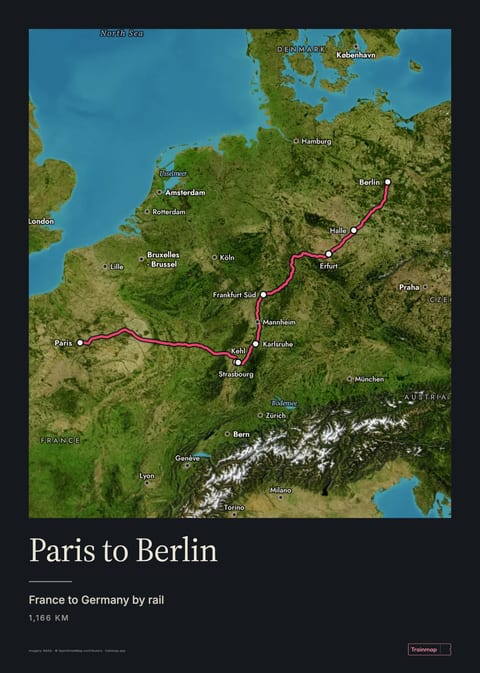 Poster of Paris to Berlin on the Satellite map